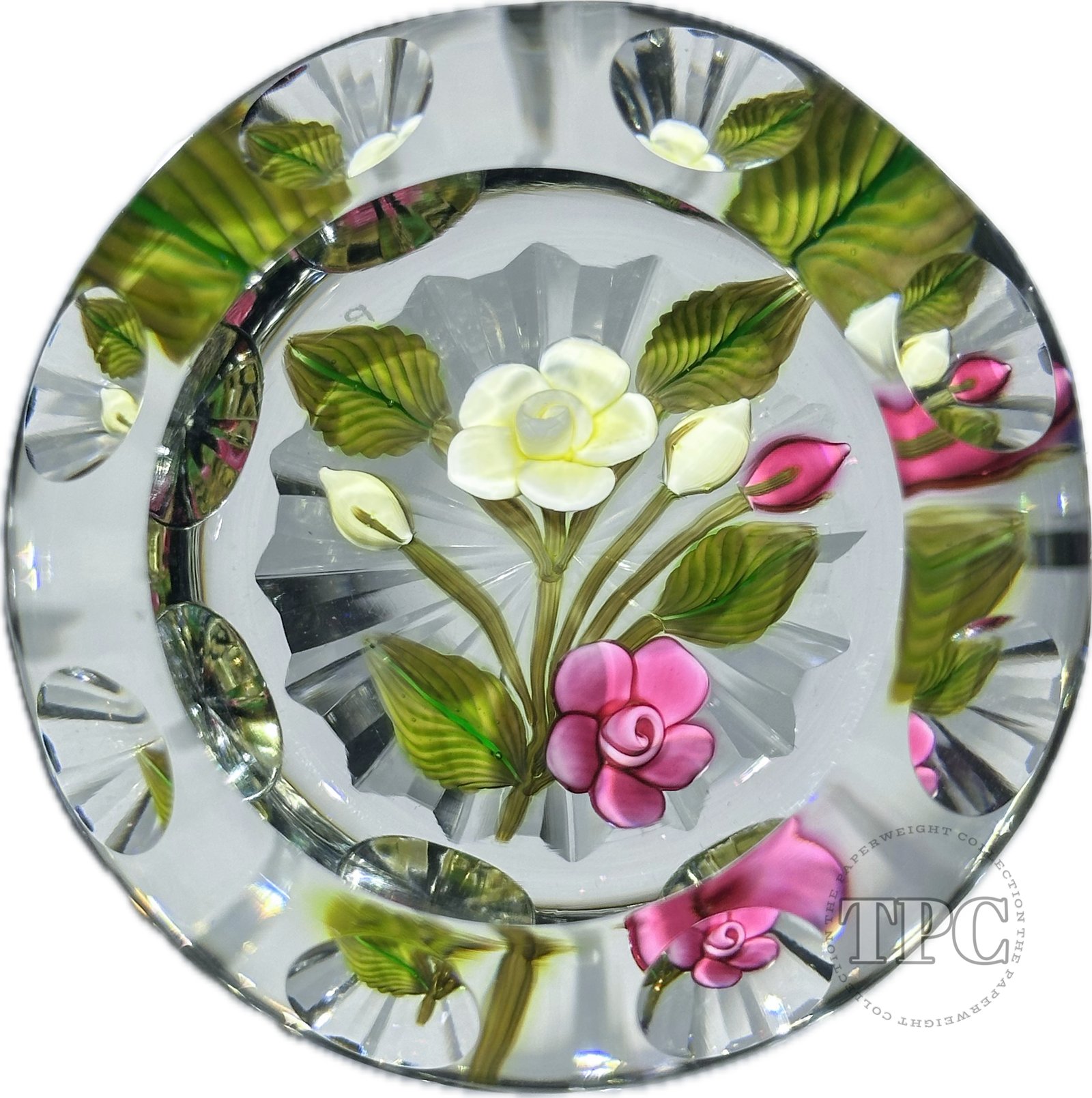 Perthshire Paperweights 1995E Faceted Glass Art Paperweight Flamework Flamework Roses