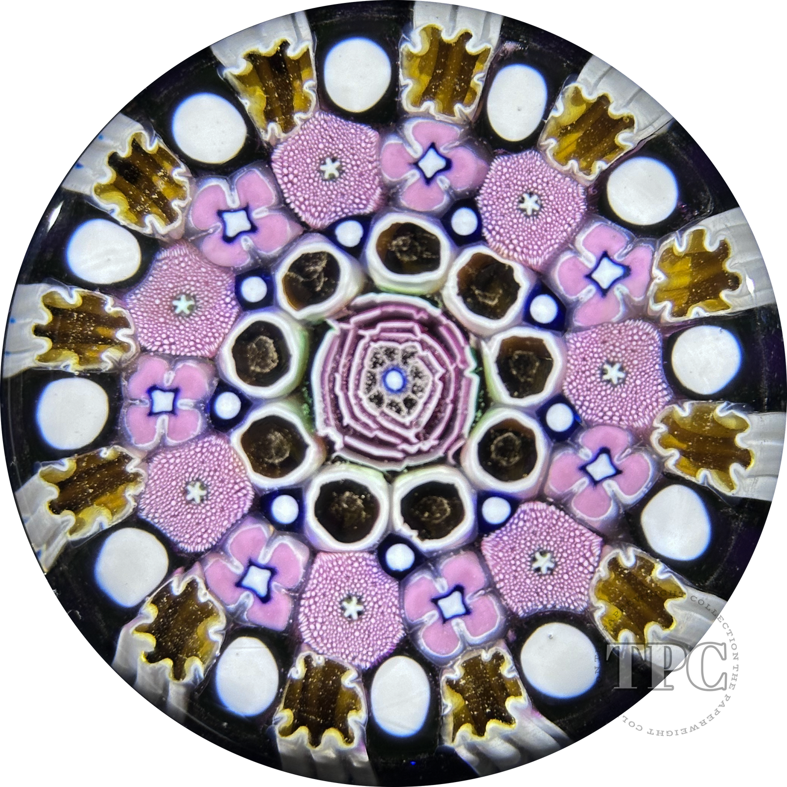 Damon MacNaught 2024 Glass Art Paperweight Concentric Complex Millefiori w/ Large Rose Center