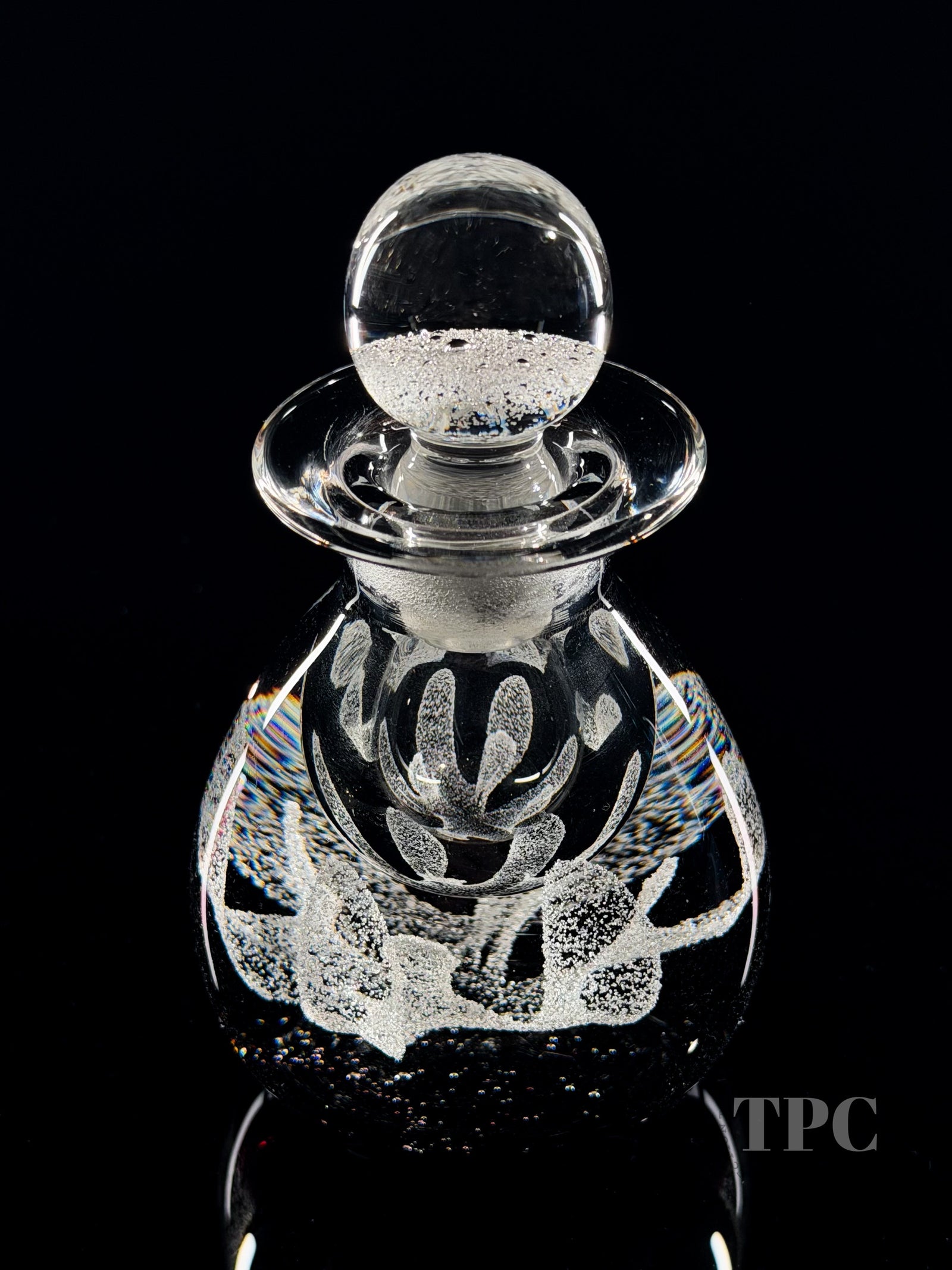 Caithness Glass Art Paperweight Bottle White Crimp Flower