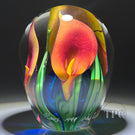 Peter Raos 1999 Glass Art Paperweight Torchwork Peach Colored Calla Lilies
