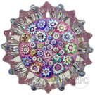 John Deacons Glass Art Paperweight Complex Millefiori Closepack on Lilac Ground