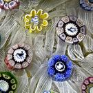 Perthshire 1975 Glass Art Paperweight Spaced Complex Millefiori on Upset White Muslin Amber-cushioned Ground PP13