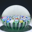 John Deacons Glass Art Paperweight Closepack Complex Millefiori with Silhouettes on Radial Green & White Cushion