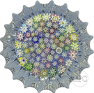 Peter McDougall Glass Art Paperweight Closepack Millefiori on Blue with Fluted Sides