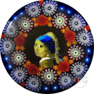 Michael Hunter 2024 Glass Art Paperweight Cylinder Closepack Complex Millefiori Girl w/ Pearl Earring Murrine