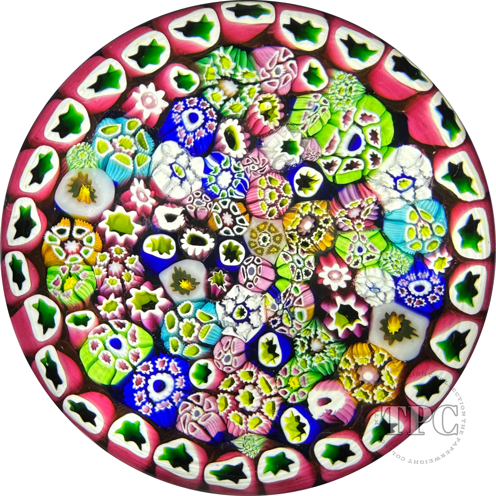 Paul Ysart Glass Art Paperweight Complex Closepack Millefiori on Blue Ground