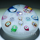 Perthshire 1982 Glass Art Paperweight Spaced Complex Millefiori on Upset White Muslin Lace Ground PP11