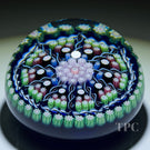Perthshire Glass Art Paperweight Patterned Millefiori and Ribbon Twists on Blue PP31