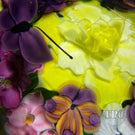 Monumental Daniel Salazar X Lundberg Studios 1993 Glass Art Paperweight Torchwork Flower Grotto with Purple Butterfly