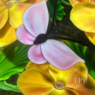 Daniel Salazar Lundberg Studios 1994 Glass Art Paperweight Torchwork Pink Butterfly with Orange Flowers