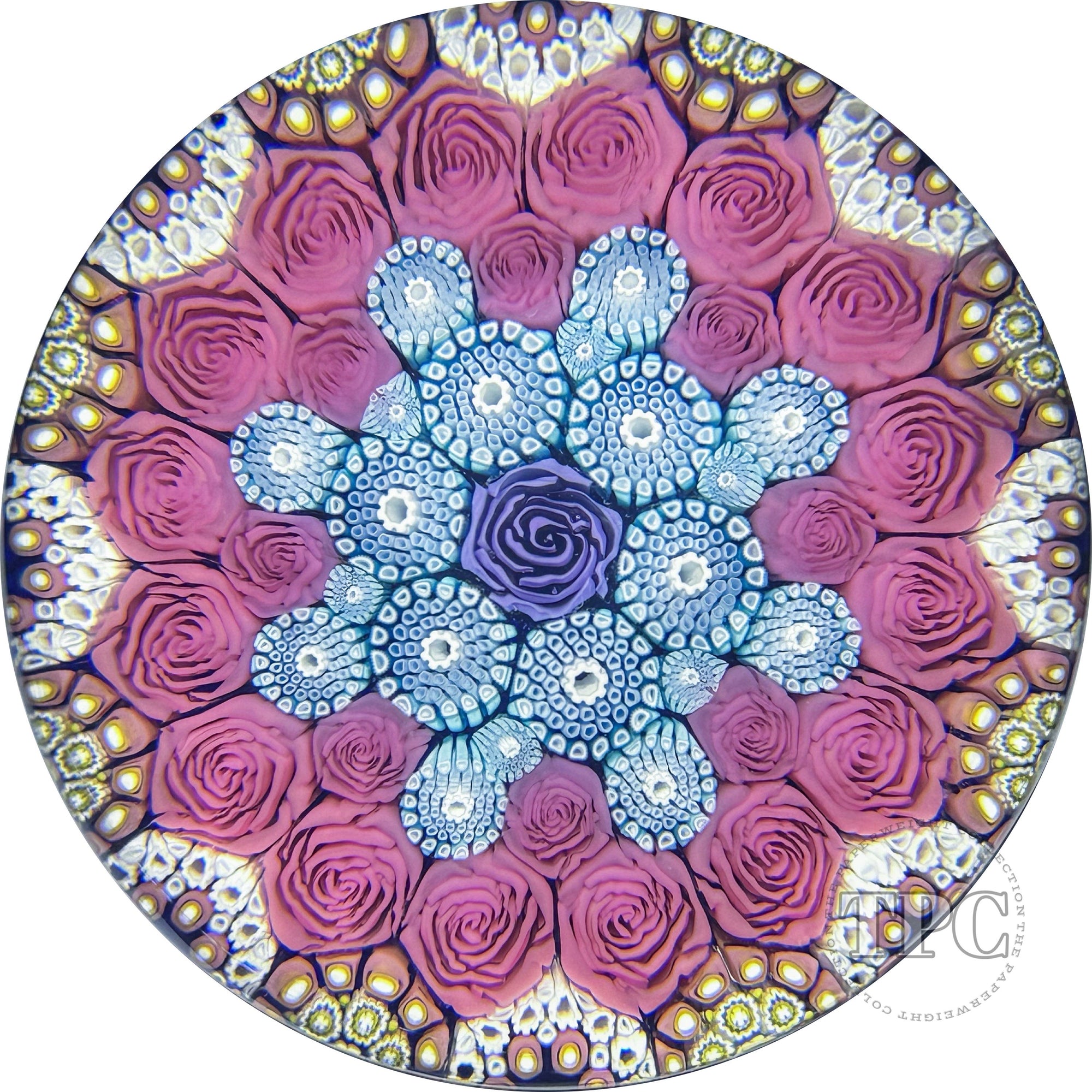 Michael Hunter 2019 Glass Art Paperweight Patterned Complex Millefiori with Roses