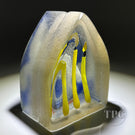 Stephanie Trenchard Encased Sand Cast Glass Art Sculpture Scouts Three Yellow Candles Against Flor-de-lis