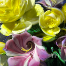 Melissa Ayotte 2024 Glass Art Paperweight Flamework Flower Bouquet on Dichroic Clear Ground