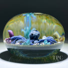 William Manson 2025 Glass Art Paperweight Flamework Blue Octopus on Seabed 1-of-1