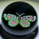 Paul Ysart Glass Art Paperweight Complex Millefiori Composite Butterfly on Dark Green