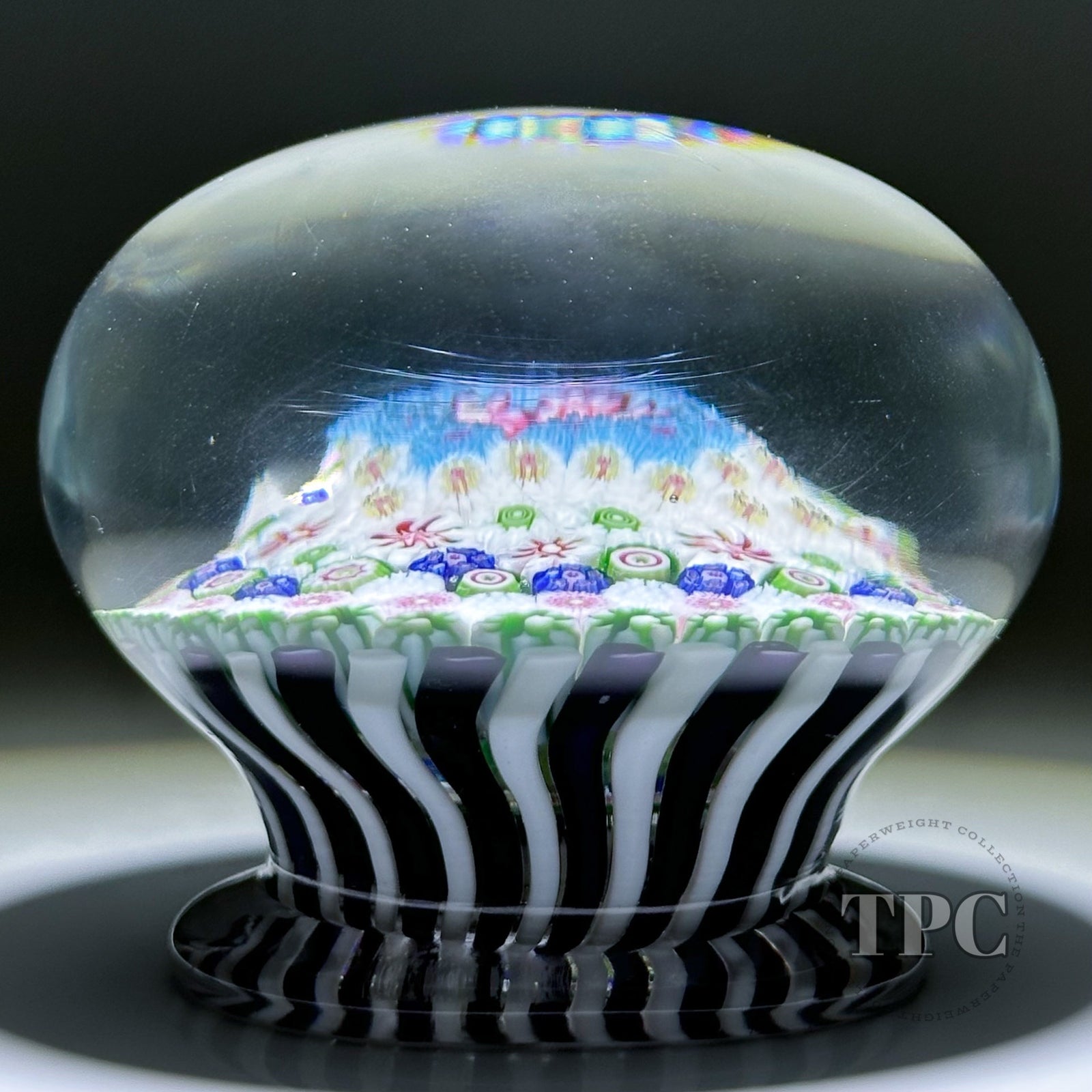 Rare Antique Clichy Glass Art Paperweight Close Concentric Complex Millefiori Piedouche