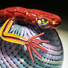 Michael Hunter 2023 Glass Art Paperweight Roses Clad Lizard on Pastel Reticello Crown