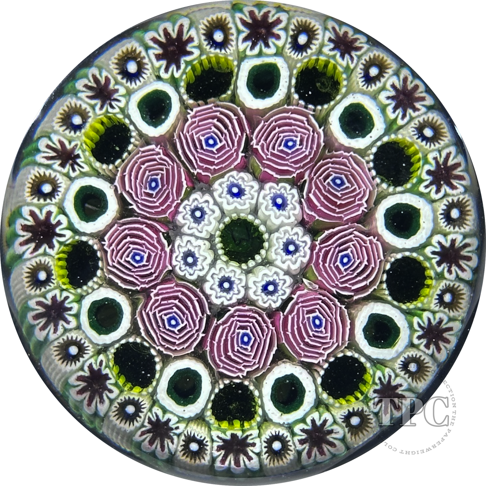 Damon MacNaught 2025 Glass Art Paperweight Concentric Complex Millefiori w/ Roses