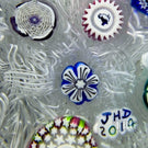 John Deacons 2014 Glass Art Paperweight Spaced Complex Millefiori on Upset White Muslin Lace Ground