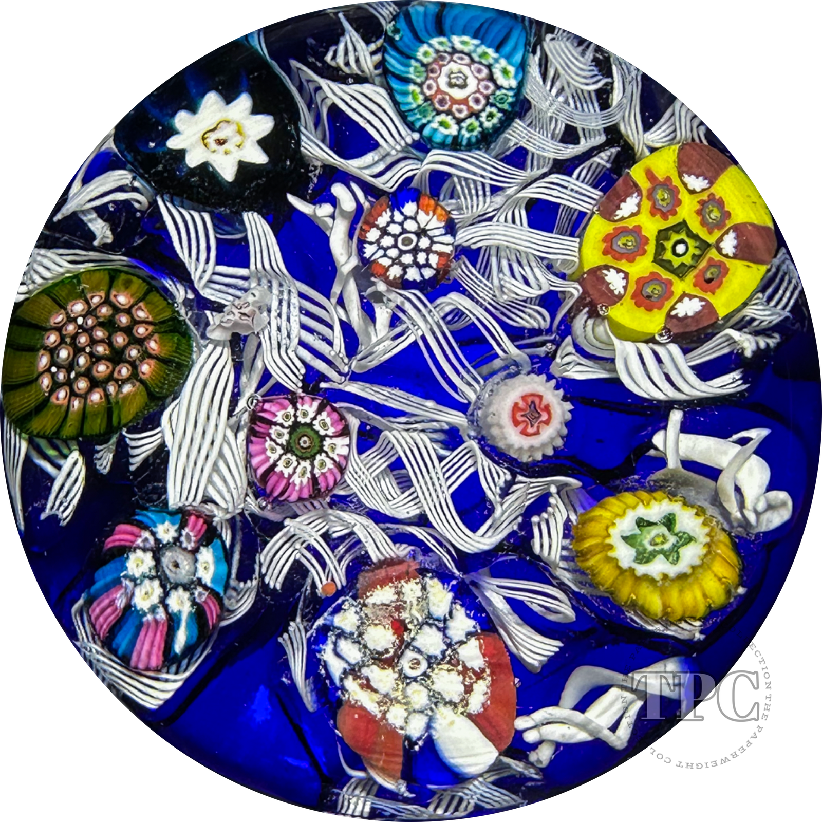 Perthshire 1969 Glass Art Paperweight Spaced Complex Millefiori on Blue PP11
