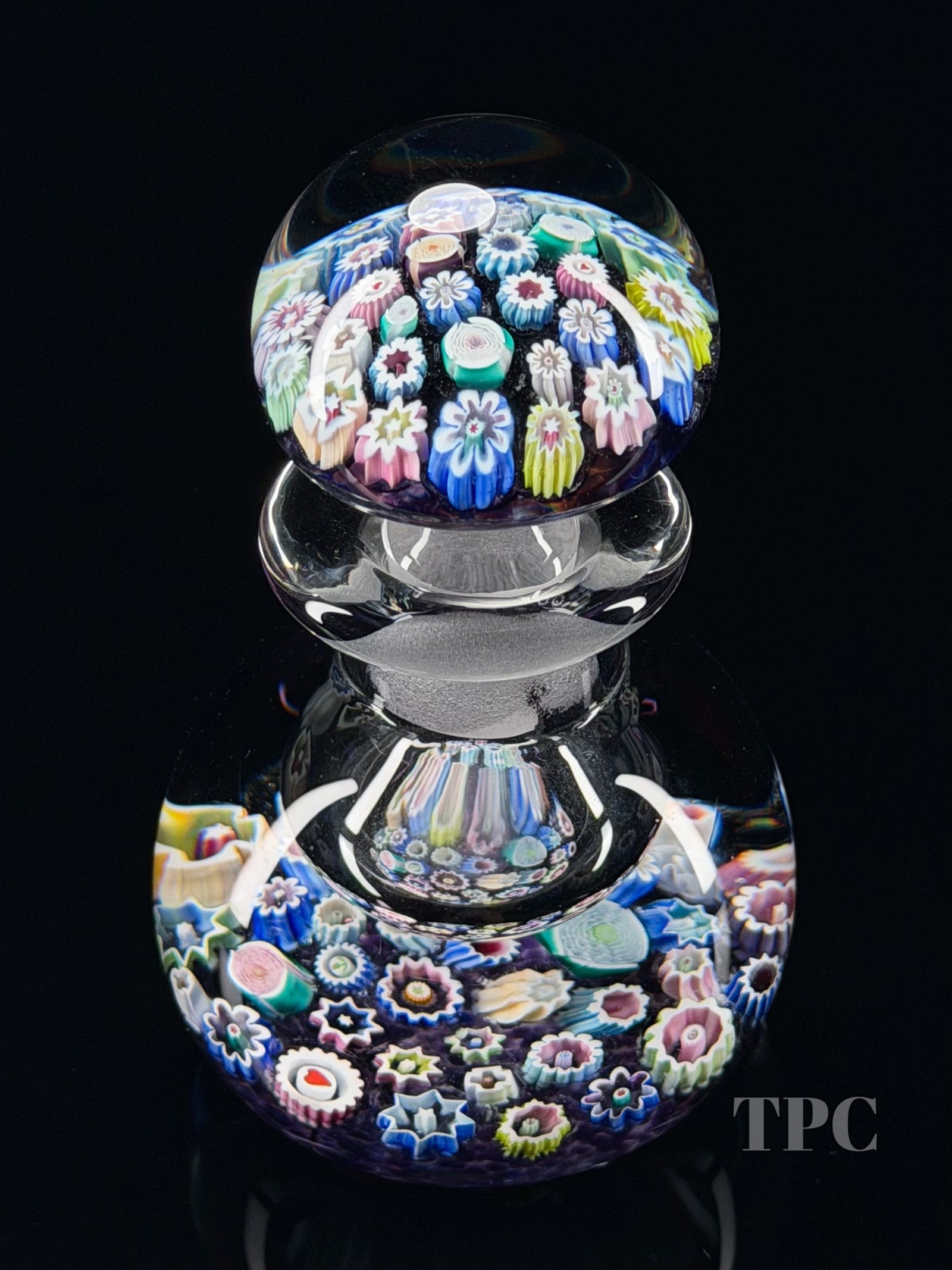 John Deacons Glass Art Paperweight Bottle Complex Closepack Millefiori on Amethyst