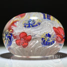 Antique Thuringian Glass Art Paperweight Colorful Flowers on Mica speckled White Spiral Filigree Cushion