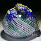 Michael Hunter 2023 Glass Art Paperweight Pansy Clad Lizard on Pastel Reticello Crown