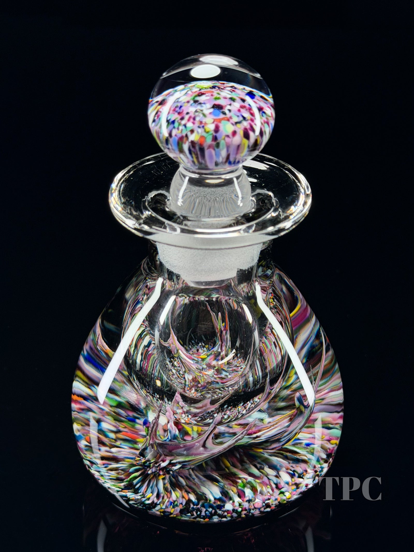 Peter Holmes for Caithness Glass Art Paperweight Bottle Colorful Frit Devils Fire