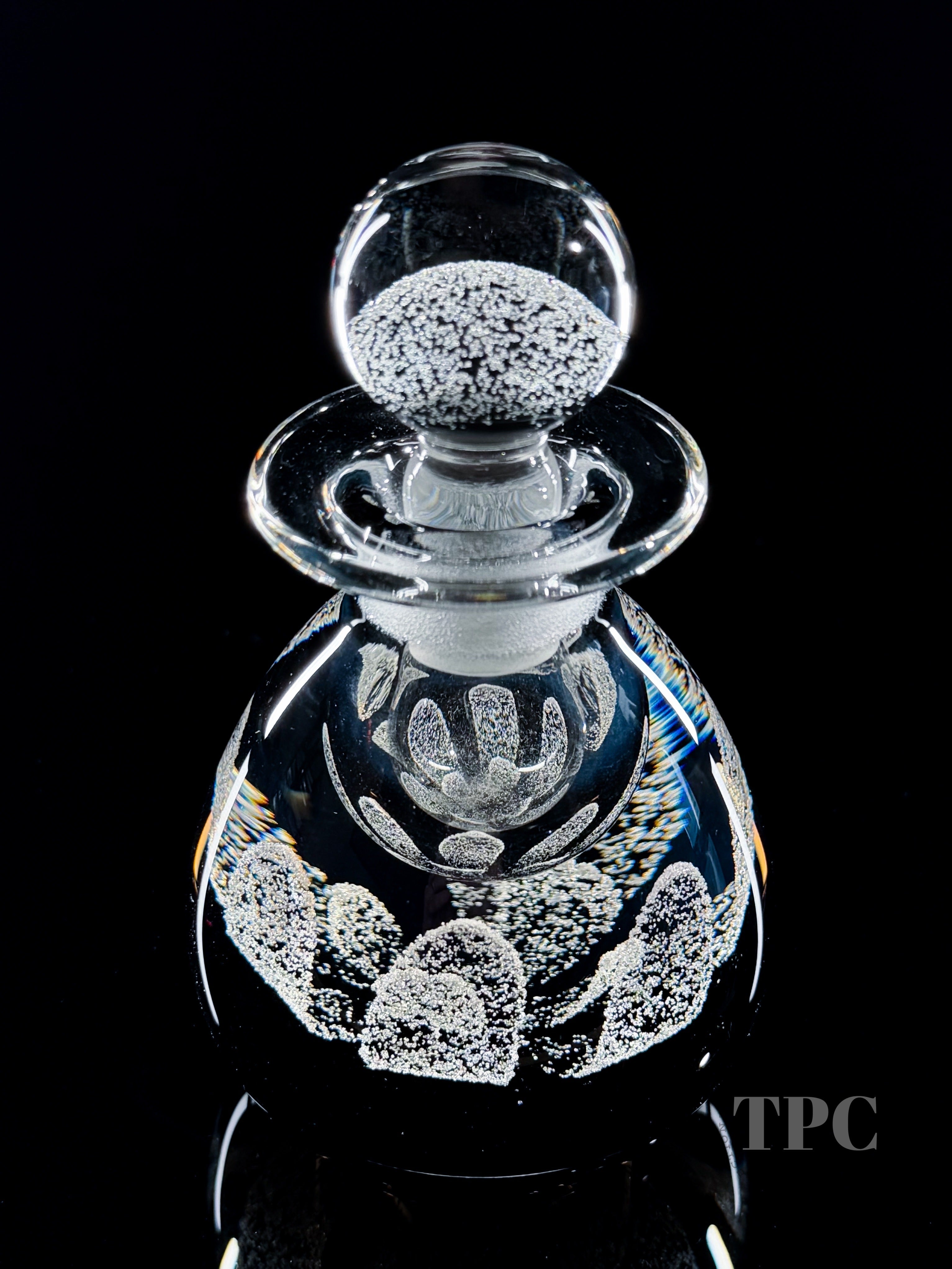 Caithness Glass Art Paperweight Bottle White Crimp Flower