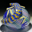 Michael Hunter 2023 Glass Art Paperweight Pansy Clad Lizard on Pastel Reticello Crown