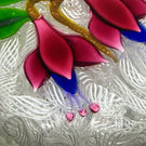 John Deacons Glass Art Paperweight Flamework Fuchsia on Upset White Muslin Lace