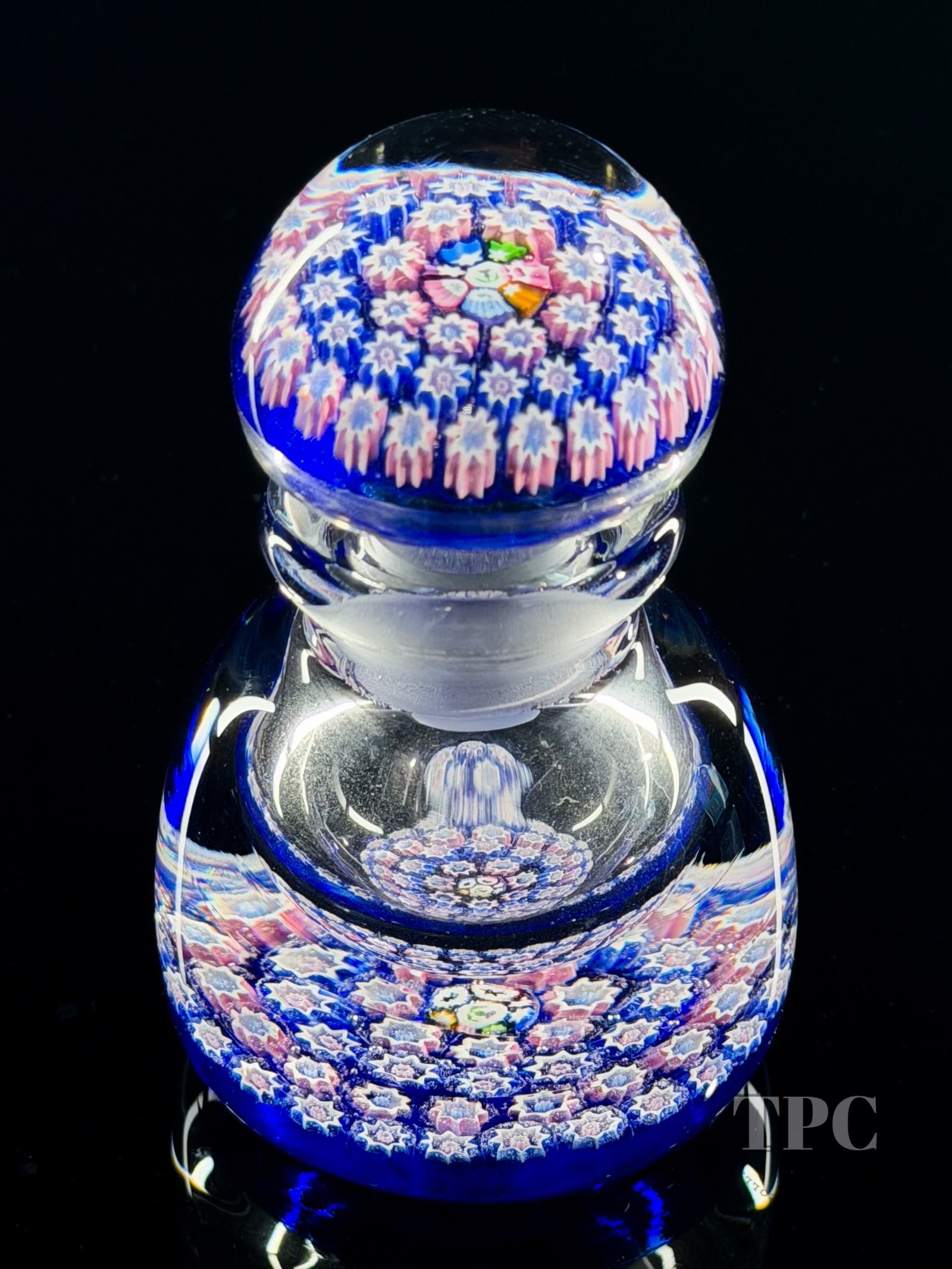 John Deacons Glass Art Paperweight Bottle Concentric Millefiori on Green