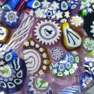 John Deacons Glass Art Paperweight Complex Millefiori Scramble on Lilac Ground