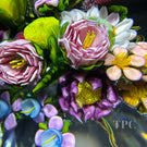 Ken Rosenfeld 2024 Glass Art Paperweight Flamework Flower Bouquet With Pink and Yellow Roses