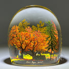 Alison Ruzsa 2023 Glass Art Sculpture Hand-Painted Enamels "Autumn Walk" Amongst Orange and Yellow Tree