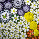 Michael Hunter 2023 Glass Art Paperweight Composited Complex Millefiori Owl Pattern with Daisies, Roses & Bird Murrine