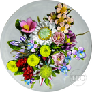 Ken Rosenfeld 2024 Glass Art Paperweight Flamework Flower Bouquet With Pink and Yellow Roses