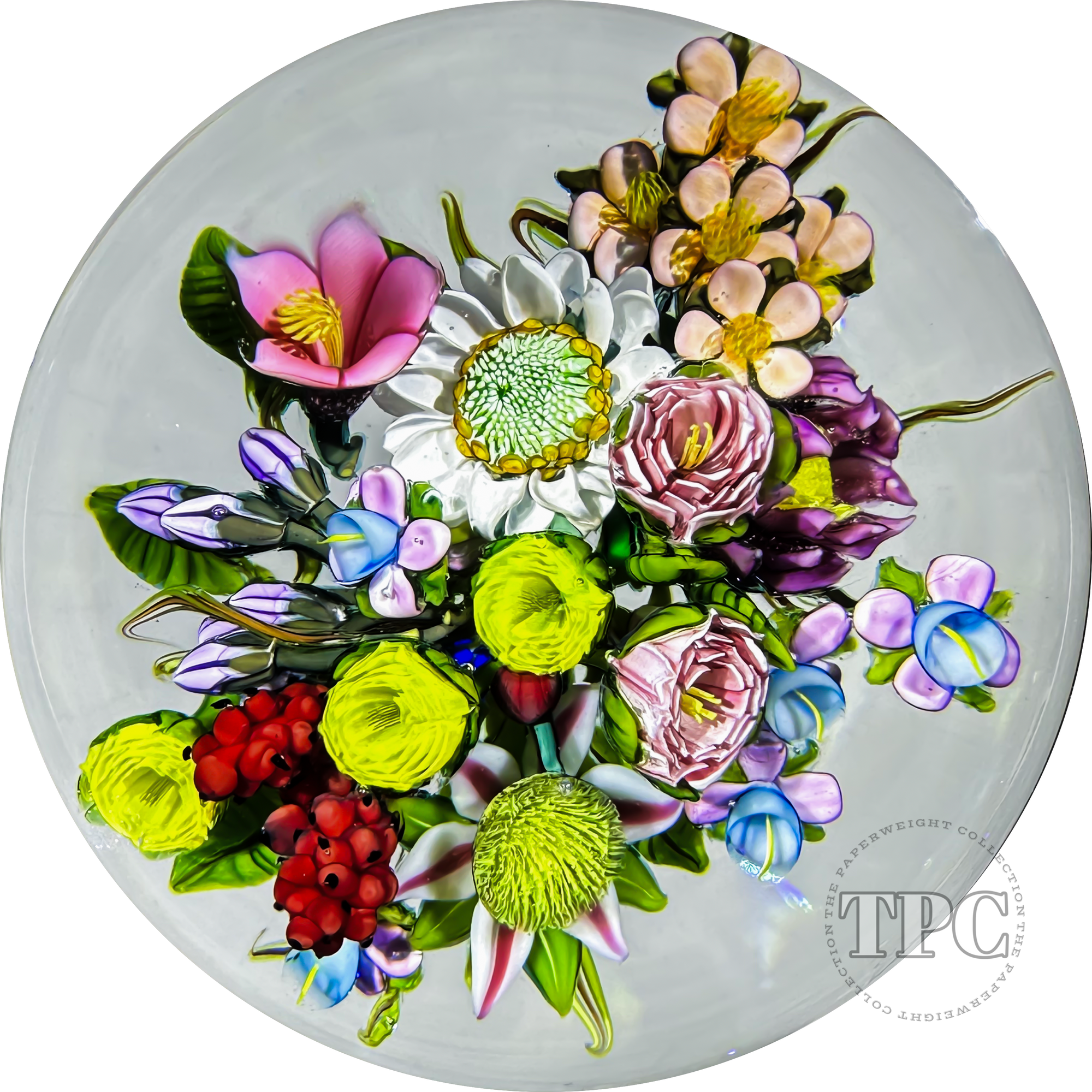 Ken Rosenfeld 2024 Glass Art Paperweight Flamework Flower Bouquet With Pink and Yellow Roses