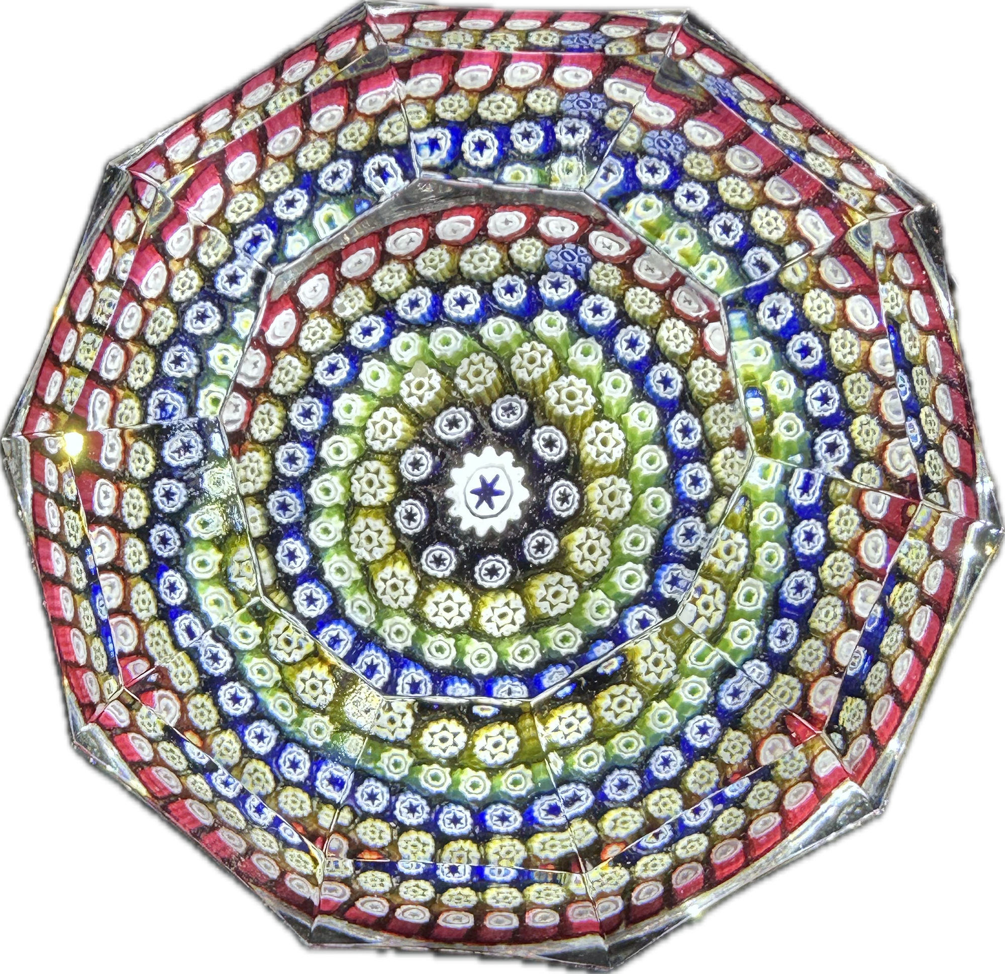 Whitefriars 1980 Faceted Glass Art Paperweight Concentric Millefiori