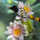 Gordon Smith 2026 Glass Art Paperweight Flamework Dragonfly Over Pink Lotus Pond
