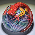 Michael Hunter 2023 Glass Art Paperweight Roses Clad Lizard on Pastel Reticello Crown
