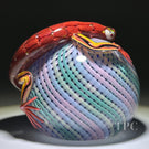 Michael Hunter 2023 Glass Art Paperweight Roses Clad Lizard on Pastel Reticello Crown