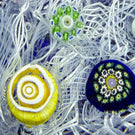 Perthshire 1970 Glass Art Paperweight Spaced Complex Millefiori on Upset White Muslin Blue-Cushioned Ground PP13