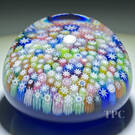 Perthshire Miniature Glass Art Paperweight Colorful Closepack Millefiori on Blue
