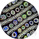 John Deacons Glass Art Paperweight Millefiori and Parallel White Filigree Twists