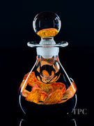 Caithness Glass Art Paperweight Bottle Orange Crimp Flower