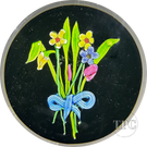 Paul Ysart Glass Art Paperweight Flamework Spring Flower Bouquet on Black Ground