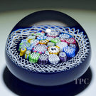 John Deacons Glass Art Paperweight Closepack Complex Millefiori with Silhouettes and Torsade on Blue