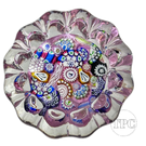 John Deacons Glass Art Paperweight Complex Millefiori Scramble on Lilac Ground