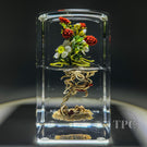 Paul Stankard Glass Art Paperweight Flamework Bontanical Sculptural Block Red Raspberries with White Blossoms and Root People